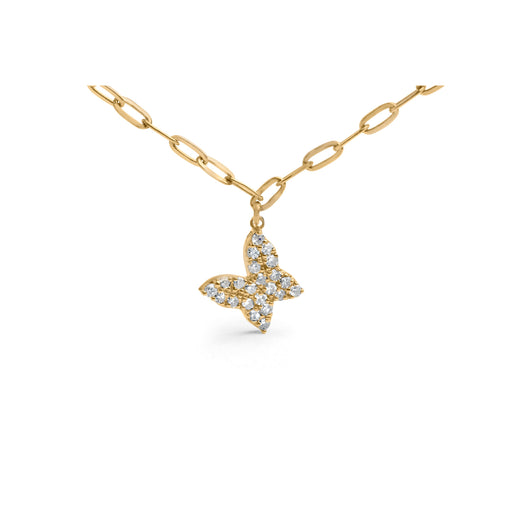 Bids.com 14KT Yellow Gold 1/2 Cttw Diamond Butterfly Station Paperclip Station Necklace (I-J Color, I1-I2 Clarity) - Adjustable 15"-17" Inches Necklaces White Smoke Yellow.Gold / 17