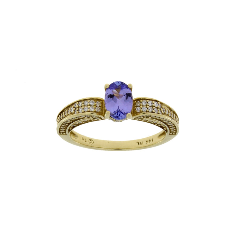 Bids.com 1.45ct Tanzanite Diamond Eng Only 14KT Yellow Gold Rings