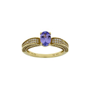 Bids.com 1.45ct Tanzanite Diamond Eng Only 14KT Yellow Gold Rings