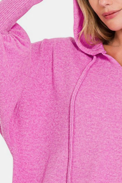 Brushed Hacci Drop Shoulder Cropped Hoodie