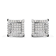 Bids.com 10K White Gold 1 1/4 Cttw Princess Diamond Composite Double Square and Halo Stud Earrings (I-J Color, I1-I2 Clarity) Earrings