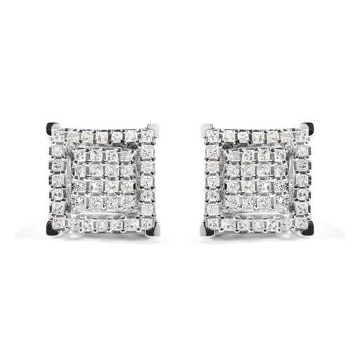 Bids.com 10K White Gold 1 1/4 Cttw Princess Diamond Composite Double Square and Halo Stud Earrings (I-J Color, I1-I2 Clarity) Earrings
