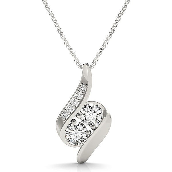 Bids.com 14k White Gold Two Stone Curved Style Diamond Pendant (3/4 cttw) Necklaces