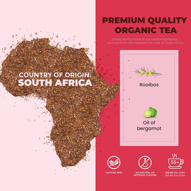 Gardenika Shop Bergamot Red Rooibos Loose Tea, Antioxidant Rich /w Bergamot Oil - Herbal & Caffeine-Free - Soothing & Comforting - Organic & Kosher Loose Leaf Tea