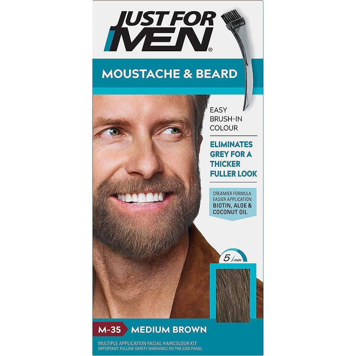 Just For Men Brush-In Color Gel for Mustache & Beard, Medium Brown M-35 / 0.5 Oz