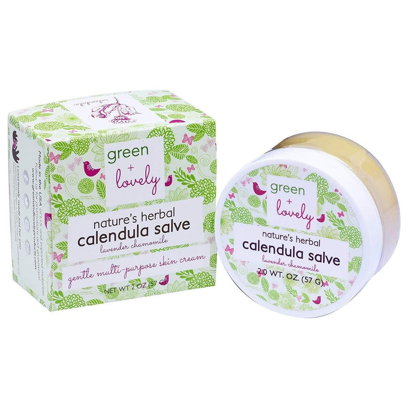 Green + Lovely Nature's Herbal Calendula Salve, Lavender Chamomile - Eczema Cream - Multi-use Skin Cream, 2 oz Nature's Herbal Calendula Salve. Healing Ointment.