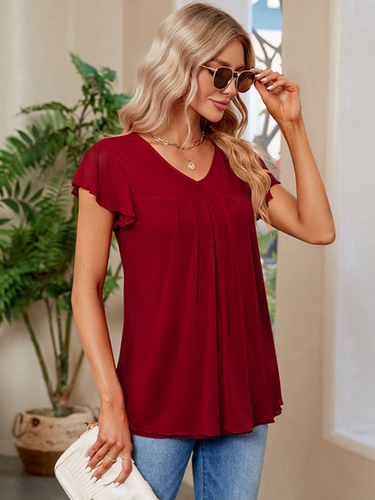 Ruched V-Neck Short Sleeve T-Shirt