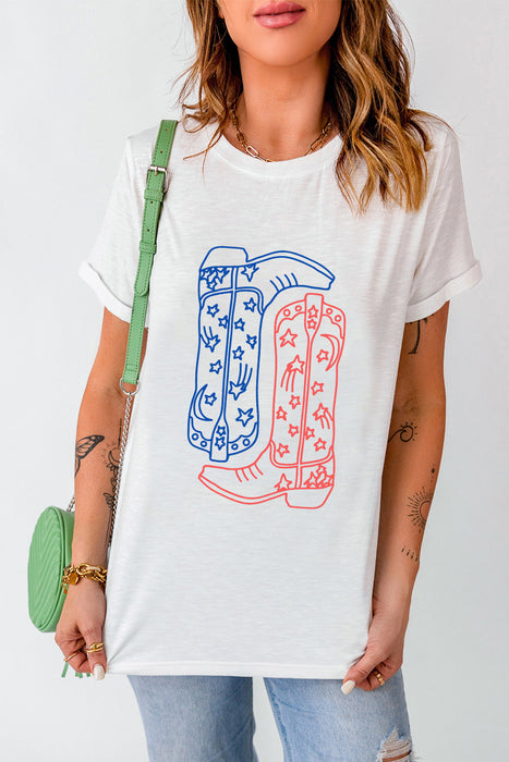 Boot Graphic Round Neck Short Sleeve T-Shirt in White