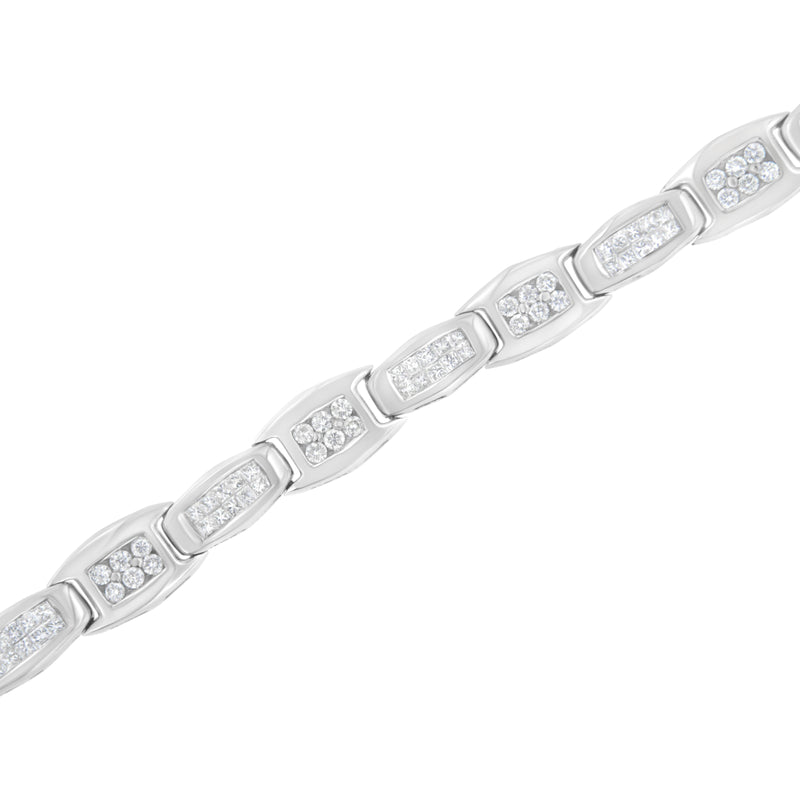 Bids.com 14K White Gold 2-1/2 Cttw Round-Brilliant & Baguette Cut Diamond 7" Alternating Flared Links Tennis Bracelet (H-I Color, SI1-SI2 Clarity) Bracelets