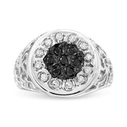 Bids.com .925 Sterling Silver 1/4 Cttw White and Black Treated Diamond Halo Cluster Ring for Men (I-J Color, I3 Clarity) - Size 10 Rings