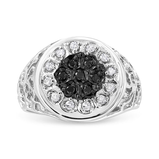 Bids.com .925 Sterling Silver 1/4 Cttw White and Black Treated Diamond Halo Cluster Ring for Men (I-J Color, I3 Clarity) - Size 10 Rings