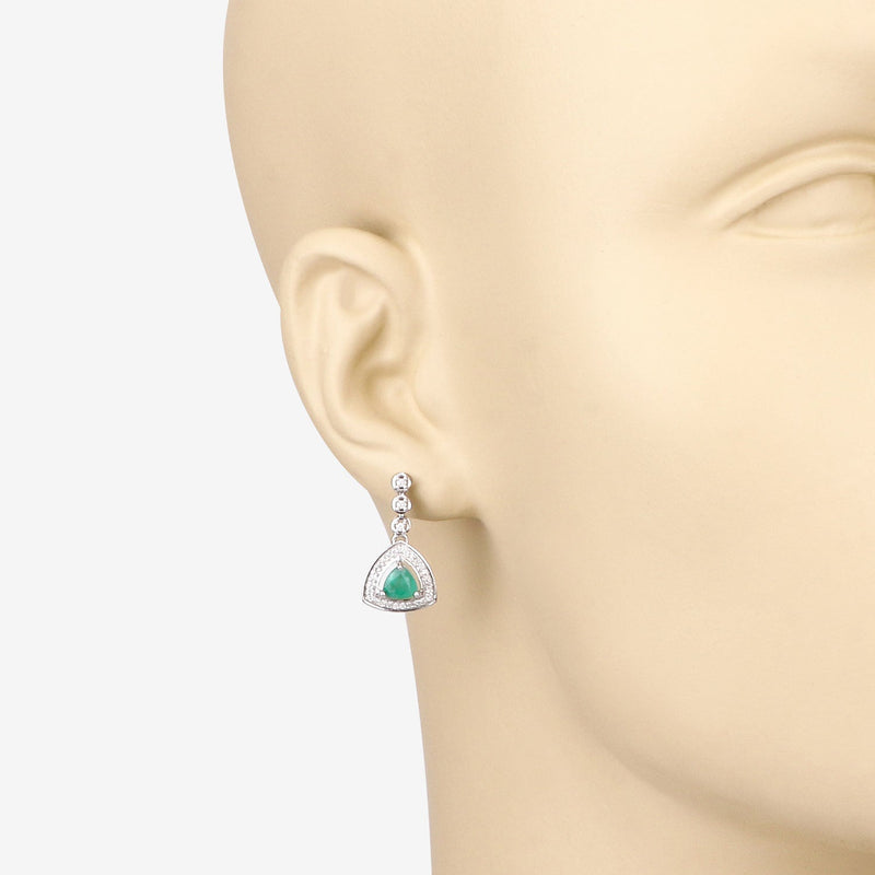 Bids.com 1.39 Carat Genuine Zambian Emerald and White Diamond 14K White Gold Earrings Earrings