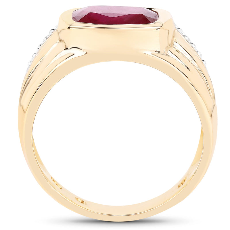 Bids.com 14K Yellow Gold Plated 3.50 Carat Genuine Glass Filled Ruby .925 Sterling Silver Ring Rings