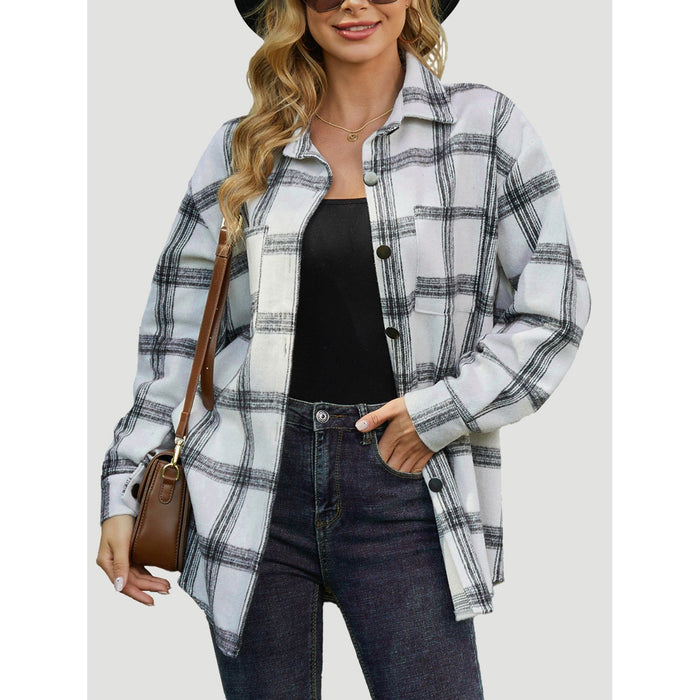 Plaid Collared Neck Long Sleeve Shacket