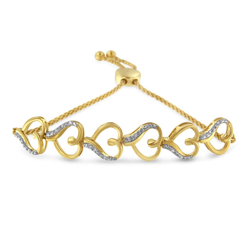 Bids.com 14K Yellow Gold Plated .925 Sterling Silver Diamond Accent Heart Link Bolo Bracelet Bracelets White Smoke Yellow.Sterling Silver / 7