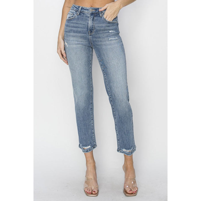 RISEN High Waist Distressed Cropped Jeans