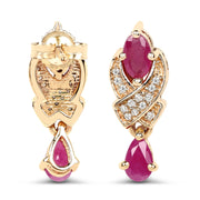 Bids.com 1.12 Carat Genuine Ruby and White Diamond 14K Yellow Gold Earrings Earrings