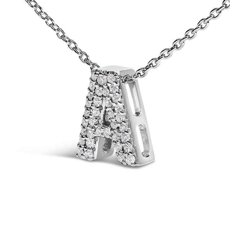 Bids.com 10K White Gold Diamond Accent "A" Initial Bubble Pendant Necklace Necklaces