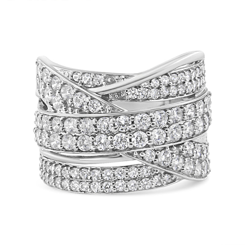 Bids.com .925 Sterling Silver 2.00 Cttw Round-Cut Diamond Overlapping Bypass Band Ring (I-J Color, I2-I3 Clarity) - Ring Size 7 Rings