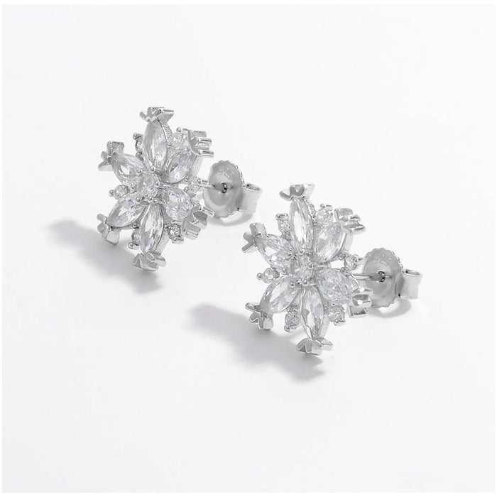 925 Sterling Silver Zircon Snowflake Earrings