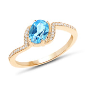Bids.com 1.04 Carat Genuine Swiss Blue Topaz and White Diamond 14K Yellow Gold Ring Rings