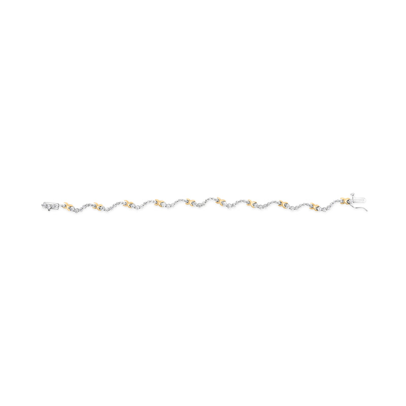 Bids.com 10K Two-Tone 2.00 Cttw Diamond "X" and Wave Link Bracelet (H-I Color, I1-I2 Clarity) - 7" Inches Bracelets