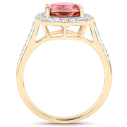 Bids.com 2.71 Carat Genuine Royal Pink Tourmaline and White Diamond 14K Yellow Gold Ring Rings