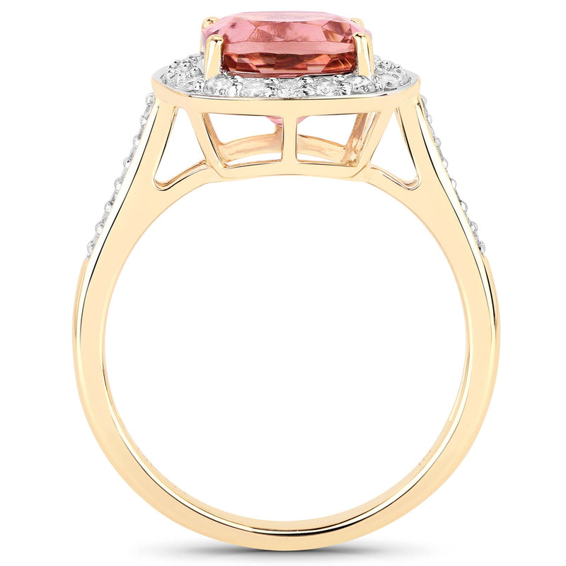 Bids.com 2.71 Carat Genuine Royal Pink Tourmaline and White Diamond 14K Yellow Gold Ring Rings