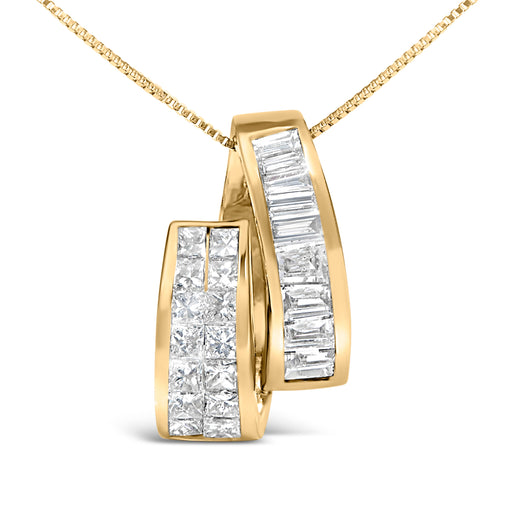 Bids.com 14K Yellow Gold 1 5/8 Cttw Princess and Baguette Diamond Duo Bar Pendant Necklace (G-H Color, VS2-SI1 Clarity) - 18" Necklaces