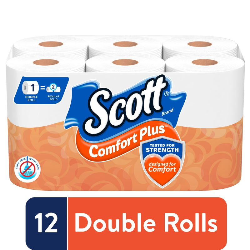 Scott Scott ComfortPlus Toilet Paper, 12 Double Rolls (1-Ply) Toilet Paper White Smoke