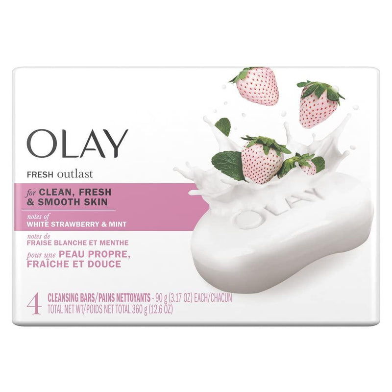 Olay Olay Fresh Outlast Beauty Bar, 4 X 90 G, Cooling White Strawberry & Mint Bath & Body White Smoke