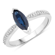 Bids.com 1.44 Carat Genuine Blue Sapphire and White Diamond 14K White Gold Ring Rings