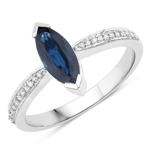 Bids.com 1.44 Carat Genuine Blue Sapphire and White Diamond 14K White Gold Ring Rings