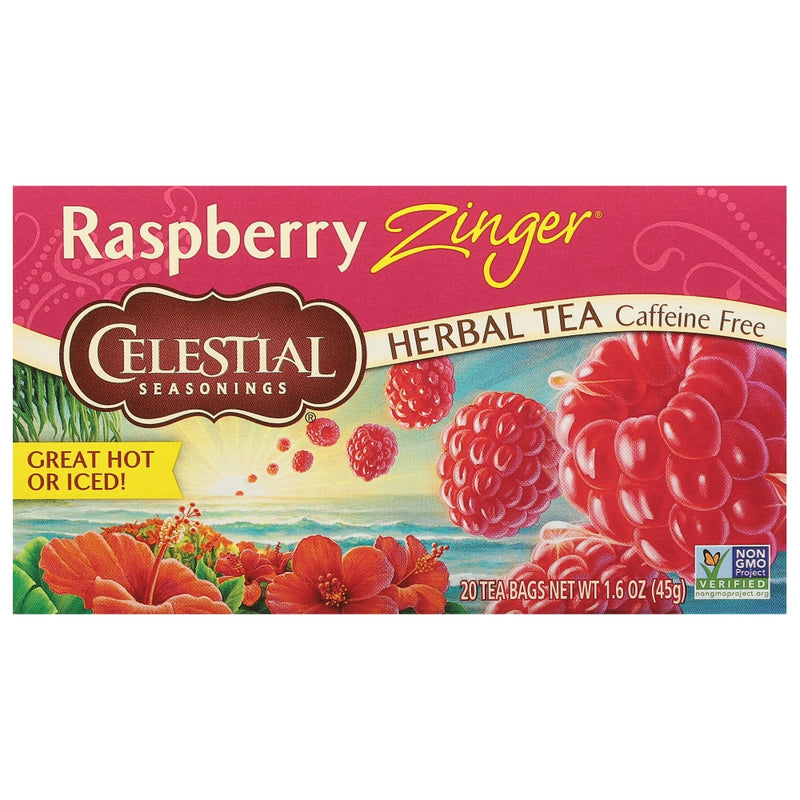 Celestial Seasonings Celestial Seasonings Raspberry Zinger Caffeine Free Herbal Tea Bags 20 Ct Box Tea & Infusions Maroon