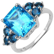 Bids.com 4.72 Carat Genuine Swiss Blue Topaz & London Blue Topaz .925 Sterling Silver Ring Rings
