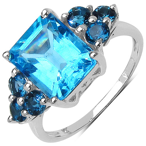 Bids.com 4.72 Carat Genuine Swiss Blue Topaz & London Blue Topaz .925 Sterling Silver Ring Rings
