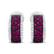 Bids.com 18K White Gold and Black Rhodium Plated 3/4 Cttw Round Diamonds and 1mm Round Red Ruby Huggie Hoop Earrings (F-G Color, VS1-VS2 Clarity) Earrings