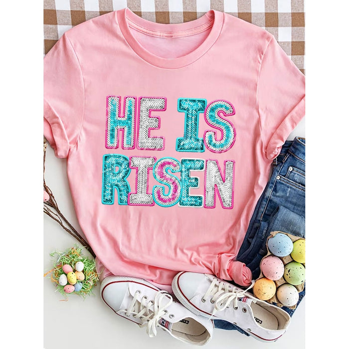 He Is Risen Sequin Round Neck T-Shirt