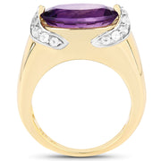 Bids.com 14K Yellow Gold Plated 4.98 Carat Genuine Amethyst and White Topaz .925 Sterling Silver Ring Rings