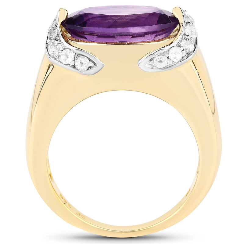 Bids.com 14K Yellow Gold Plated 4.98 Carat Genuine Amethyst and White Topaz .925 Sterling Silver Ring Rings
