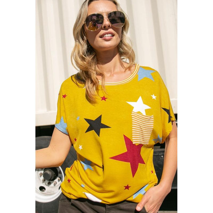 Plus Star Stripe Jersey Pocket Top