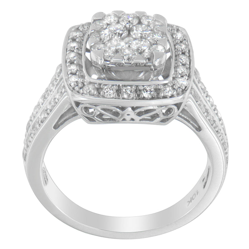Bids.com 10K White Gold Diamond Cluster Ring (1 Cttw, H-I Color, SI2-I1 Clarity) - Size 6-1/2 Rings
