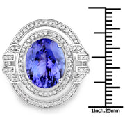Bids.com 14K White Gold 6.83 Carat Genuine Tanzanite and White Diamond Ring Rings