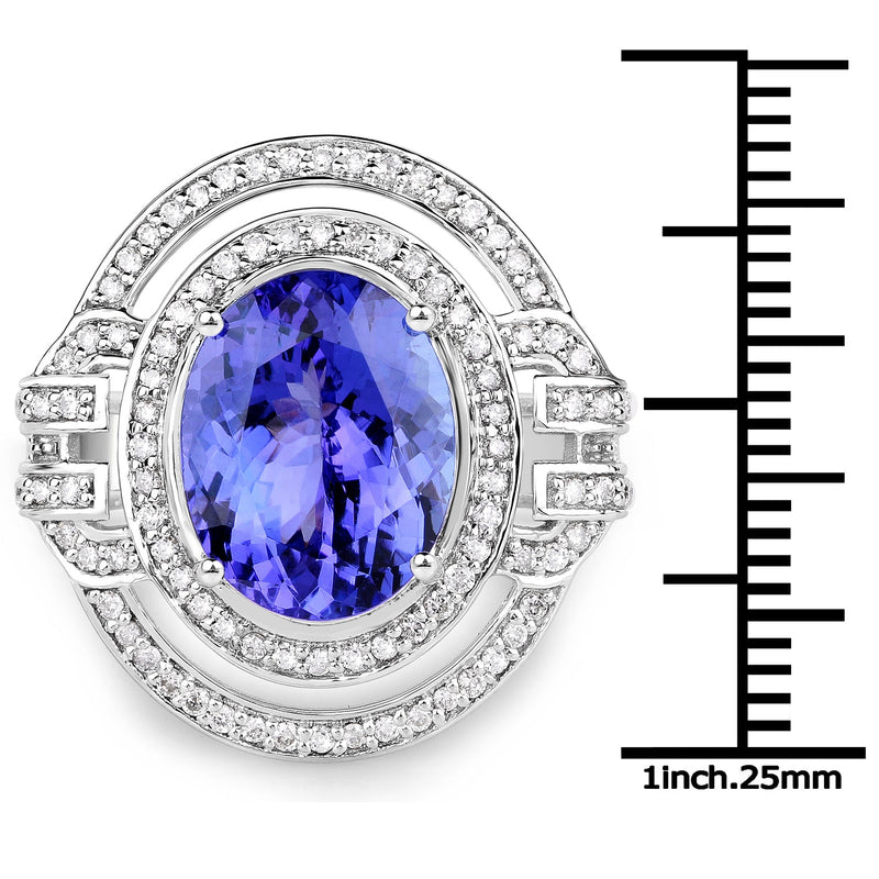 Bids.com 14K White Gold 6.83 Carat Genuine Tanzanite and White Diamond Ring Rings