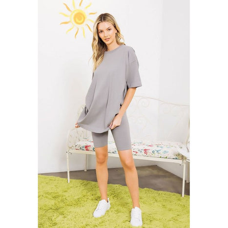 Knit Oversize Tee Shirt An Shorts Casual Biker Set