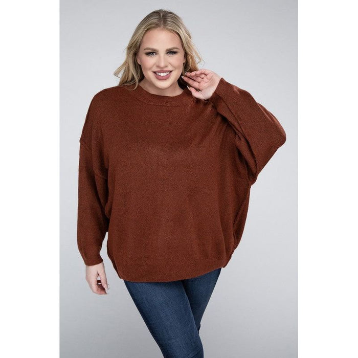 Plus Oversized Round Neck Raw Seam Melange Sweater