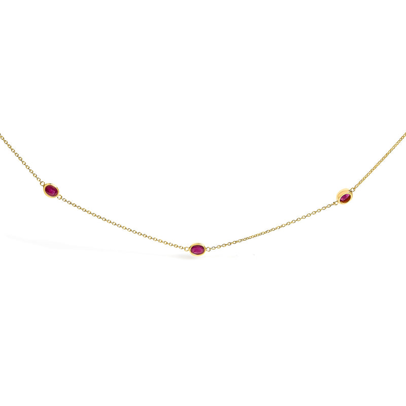 Bids.com 14K Yellow Gold Bezel Set 4x3 mm Oval Red Ruby Station Necklace - 18 Inches Necklaces