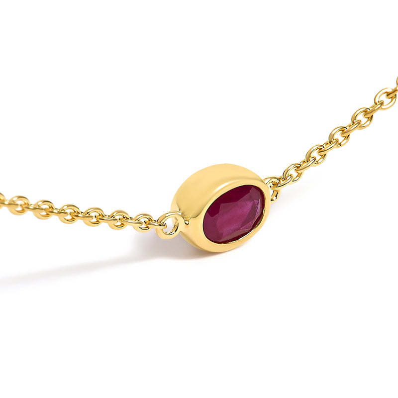 Bids.com 14K Yellow Gold Bezel Set 4x3 mm Oval Red Ruby Station Necklace - 18 Inches Necklaces