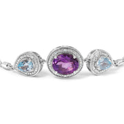 Bids.com .925 Sterling Silver Oval Amethyst and Pear Blue Topaz with Diamond Accent Lariat 4â€-10â€ Adjustable Bolo Bracelet (H-I Color, SI1-SI2 Clarity) Bracelets