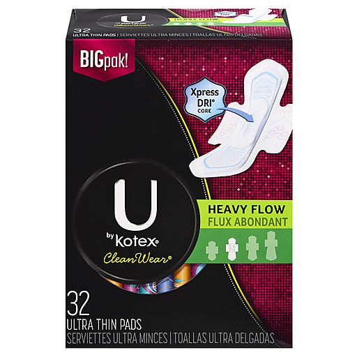 U by Kotex U by Kotex CleanWear Ultra Thin Pads With Wings, Heavy Flow, 32ct Personal Care Black
